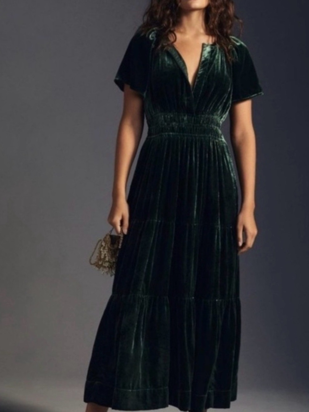 Anthropologie Dark Green Velvet Maxi Dress